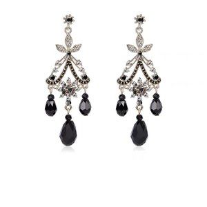 Ethnic black crystal fringe earrings